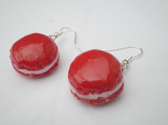 boucles d'oreilles macaron fraise